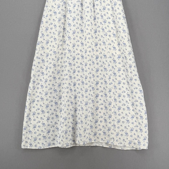 & OTHER STORIES Puff Sleeve Midi Dress Womens 8 White Blue Linen Floral Nap - Picture 7 of 16